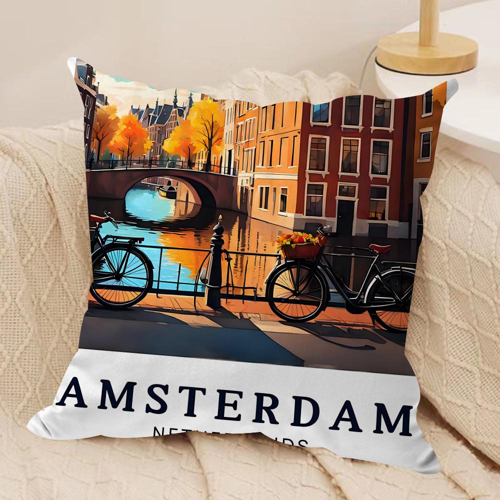 AAmsterdam Netherlands Cushion Cover Soft Plush Throw Pillow Cushion CoverDoubleSided Printed Decorative Case for Sofa Decor