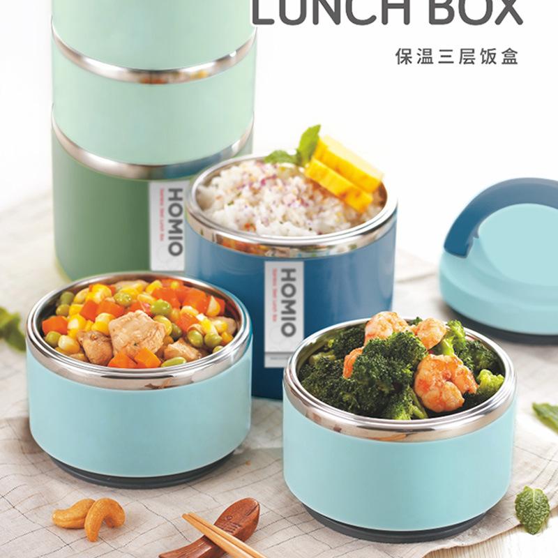 Stainless Steel Insulated Lunch Box for Students Adults Round Bento Food Container with Handle Portable Leak-Proof