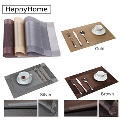 HappyHome Placemats, Set of 4, Reversible, Water-Repellent, Stain-Resistant, Washable, Easy to Clean, 30 x 45 cm (Silver)