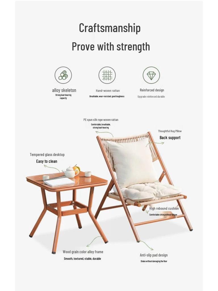 A1R Meiqi Outdoor Patio Rattan Balcony Furniture: Folding Table, Lounge, Sofa Chairs for Garden, Porch, or Courtyard.