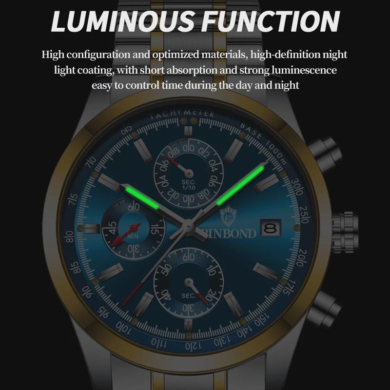Luxury Mens Watches Luminous Waterproof Chronograph Luminous Man Wristwatch Leather Men Quartz Watch Casual Clock