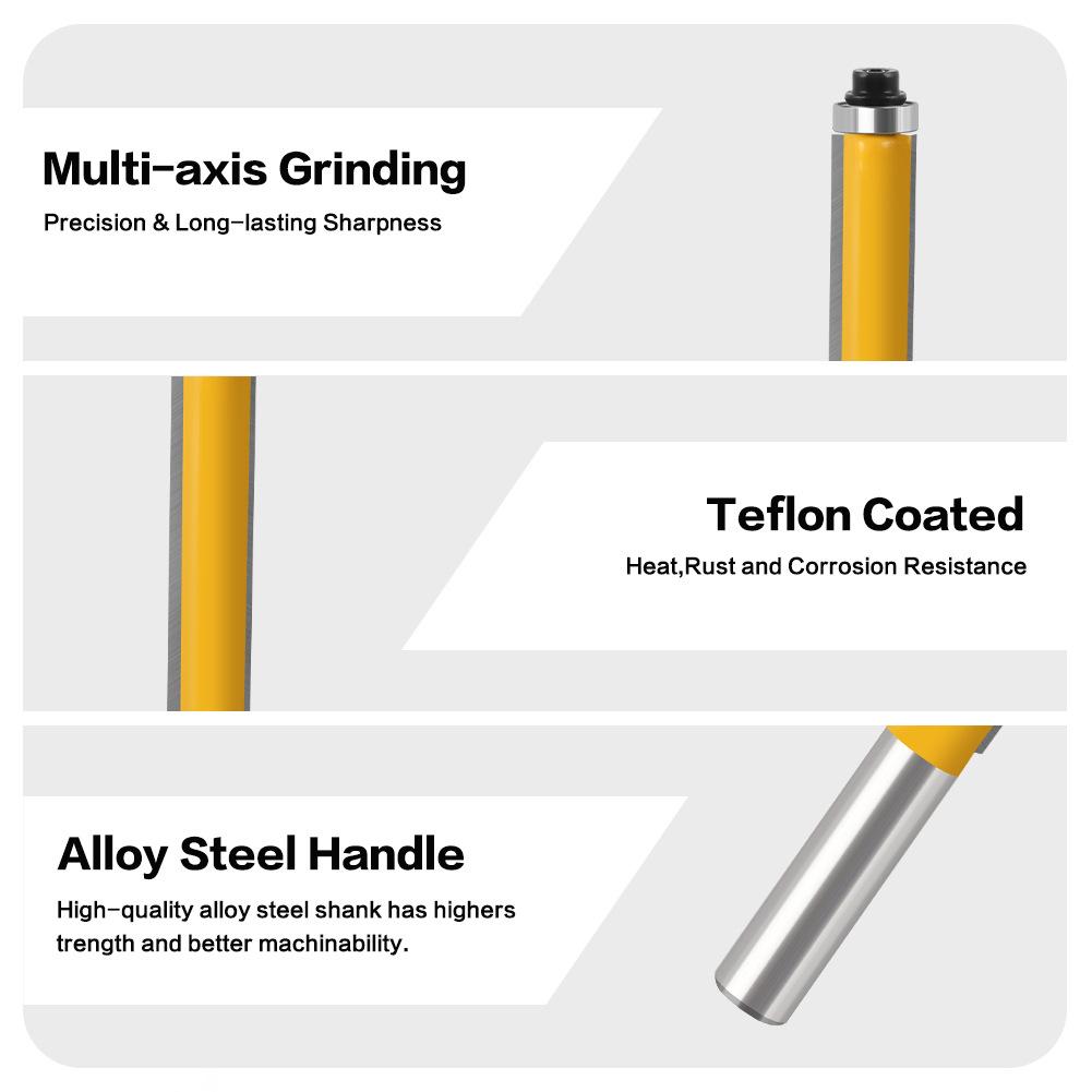 Extended Trimming Knife with Bearing Trimming Knife Double Blade Straight Knife Woodworking Milling Cutter Edge Trimming Machine Knife Head