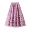Women's Sweet Black White Tutu Skirts Tulle Cake Long Skirt Women Spring Summer Ruffle Pleated A-Line Chic Skirt