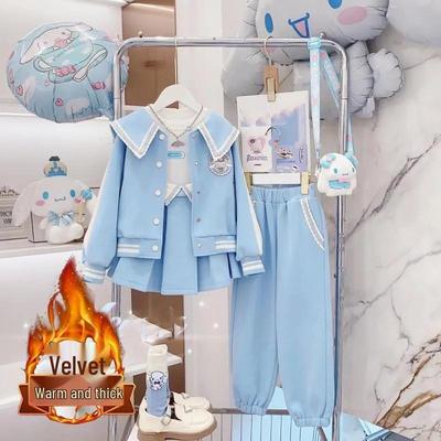 2025 Girls' Korean Style Two-Piece Set: Baseball Jacket Coat with Pleated Skirt/Trousers for Autumn and Winter.