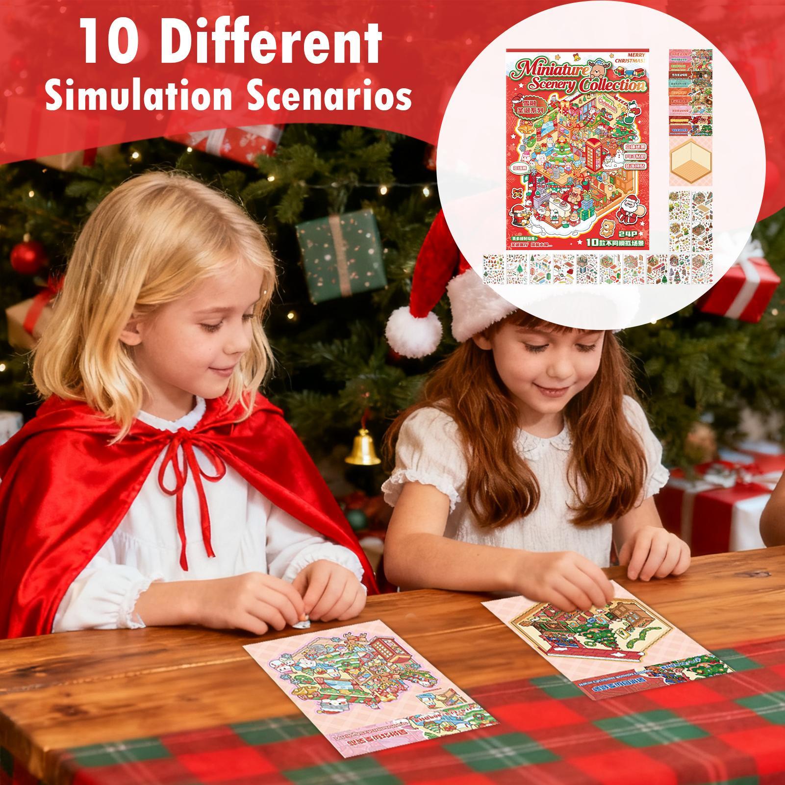 Миниатюрные наклейки со сценами, мультяшные пейзажные наклейки, наклейки с рождественской сценой для стекла, дерева, бумаги, для детской, гостиной, для поделок China Mainland