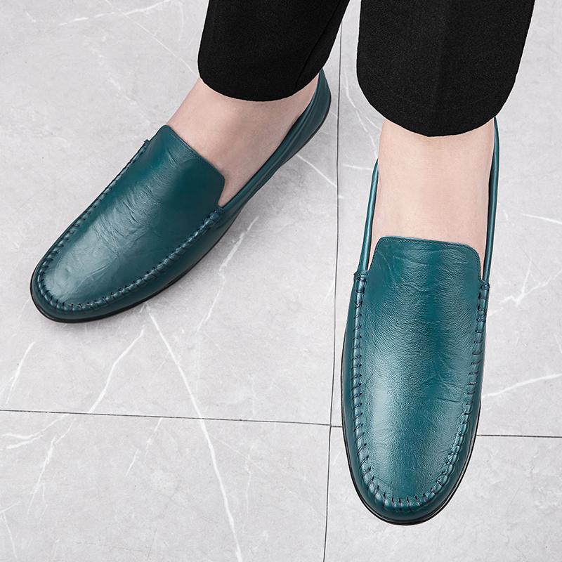 Fashion Non-Slip Lightweight Men Business Shoes Slip-On Comfortable Flat Men's Genuine Leather Loafers Casual Breathable Soft Sole Shoes
