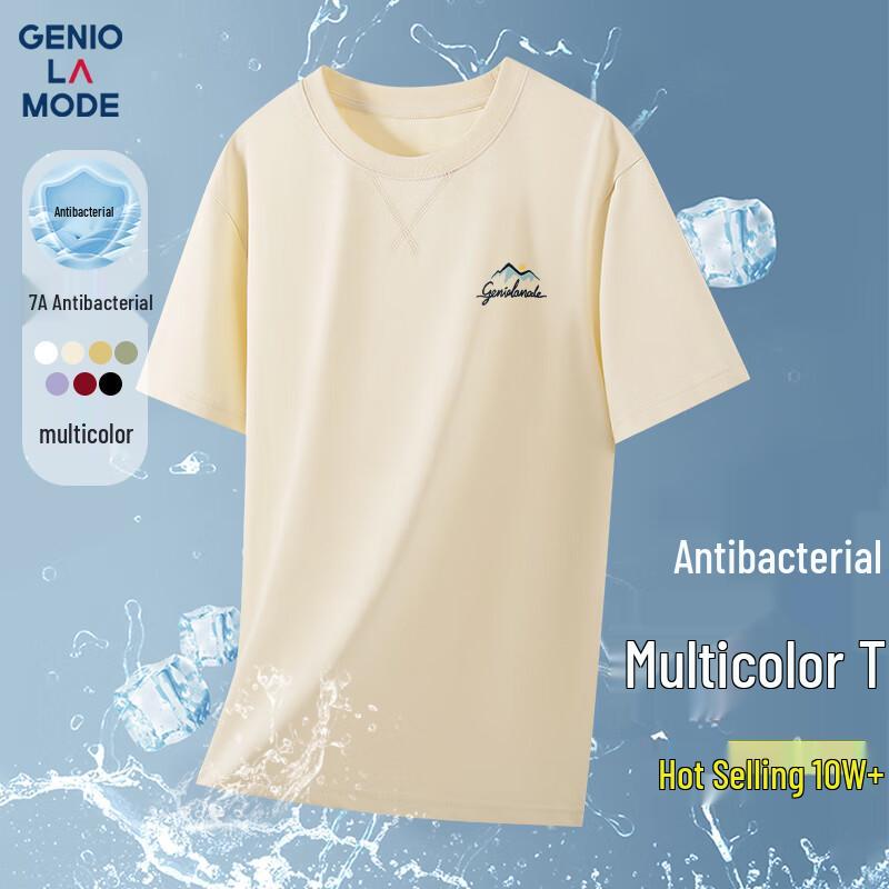 GENIOLAMODE Men s Loose Fit Antibacterial Print T-Shirt L