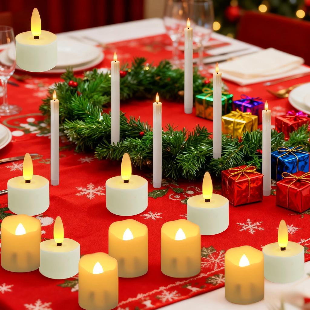 Rechargeable Flameless Tea Light Candles with Remote & USB Charging Cable Timer LED Flickering Plastic Votive Tealight Candles