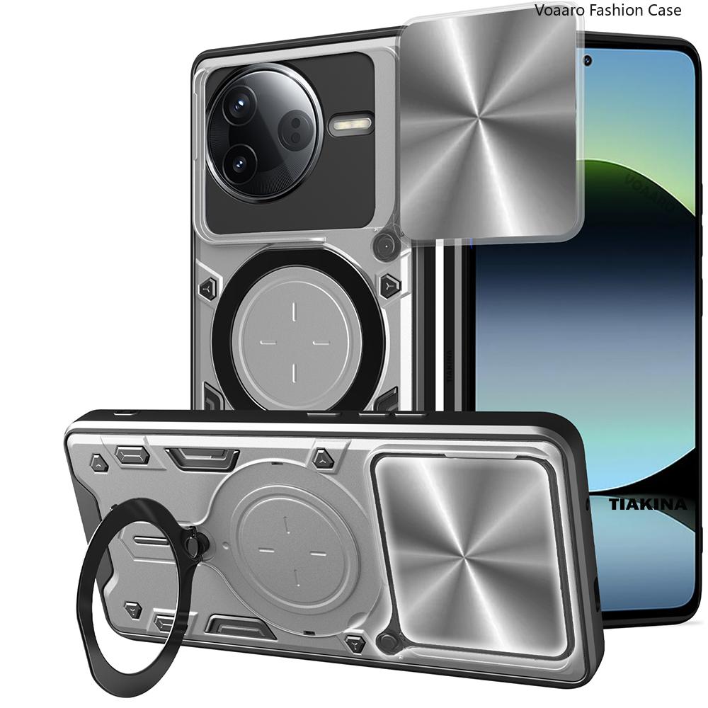 

Rotate Slide Camera Lens Armor Funda for Xiaomi Redmi K80 Pro 5G Case for POCO F7 Ultra Case Magnetic Ring Stand Holder Cover for POCO F7 Ultra серебряный