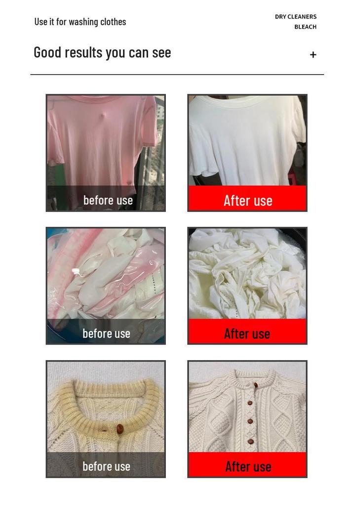 White Clothes Bleach & Stain Remover - Whitening, Yellowing Corrector, Strong Detergent for Dye and Stain Removal