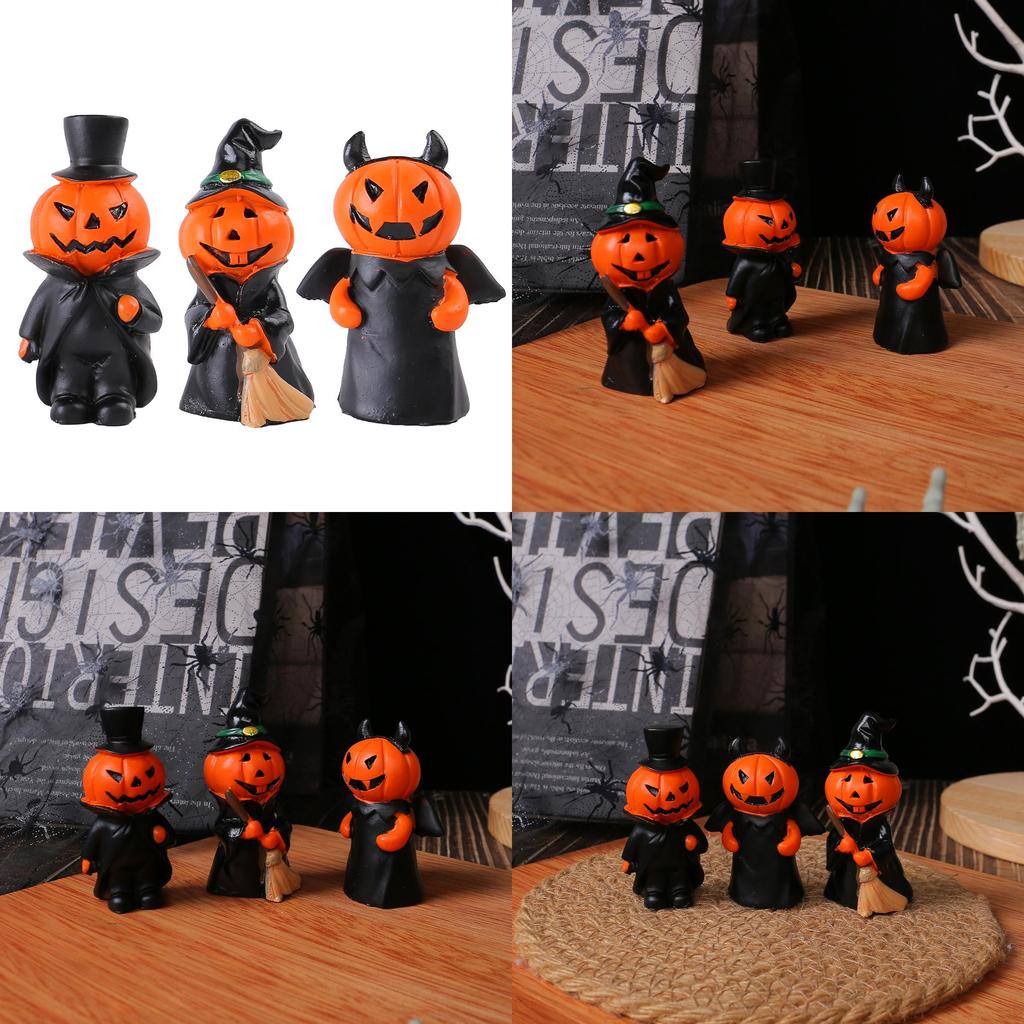 Halloween Collectible Resin Demon Figures Set With Pumpkin And Gentleman Theme For Party Decor