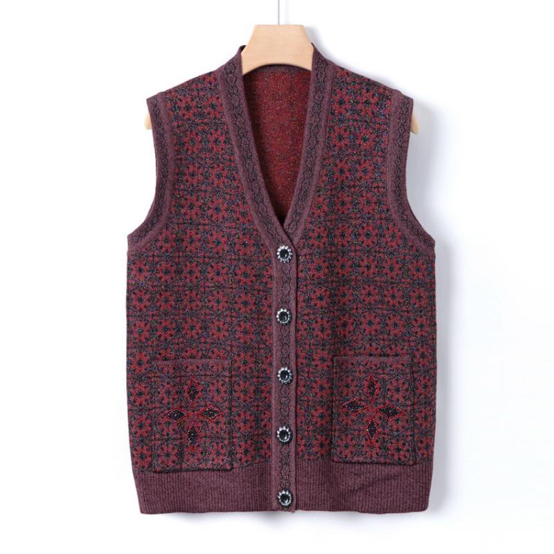 New mother's autumn vest jacket medium and old knitted sweater vest casual grandma autumn top