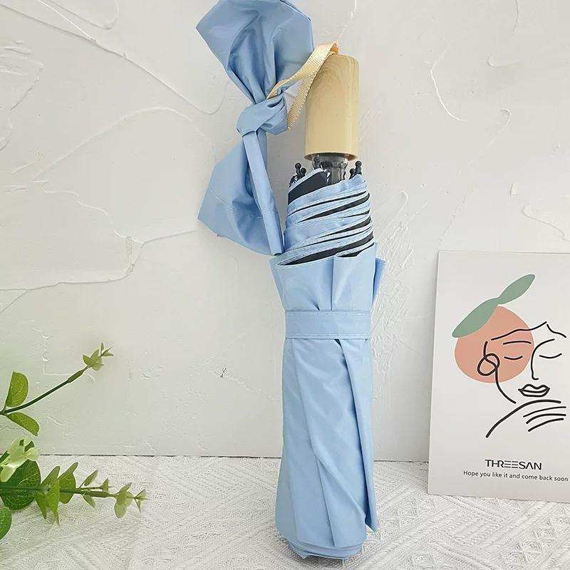 Ten-Bone Large Double Umbrella Small Fresh Sun Umbrella Vinyl Sun Protective Sun Shade Rain Dual-Use Triple Folding Umbrella Female Manual