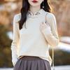 Women's Plus Size Embroidered Stand Collar Long Sleeve Warm Shirt for Autumn/Winter