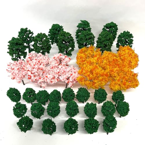 

[Asunico] Diorama Trees for Railway Models, Landscapes, and Architectural Models (Set of 40, Cherry Blossoms, Autumn Leaves, 7cm Broadleaf Trees, 4.5c