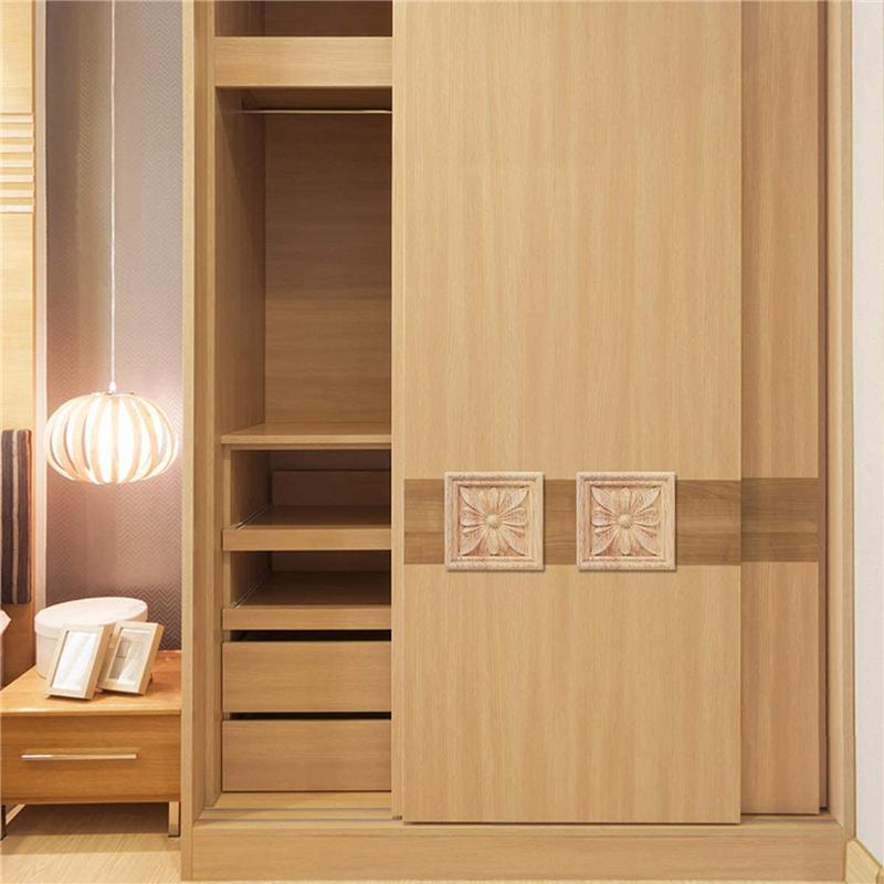 B97A-16Pcs Wood Carved Applique Onlay Carving Checkered Unpainted Flower Pattern Decal For Cabinet Door Furniture Decoration