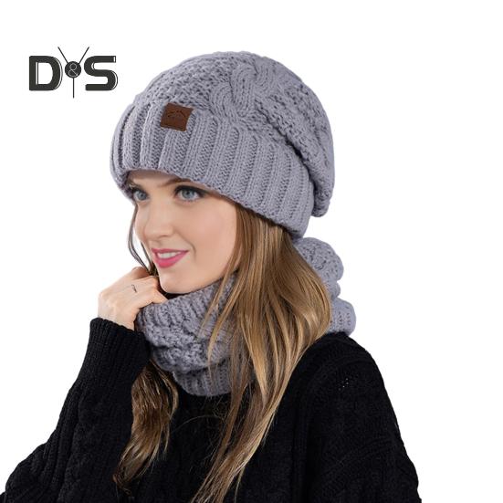 

2 шт./комплект женский зимний шарф шапка комплект толстый трикотажный ветрозащитный сохраняющий тепло защита ушей эластичная мешковатая шапка для улицы школа езда на работу шапка утеплитель для шеи