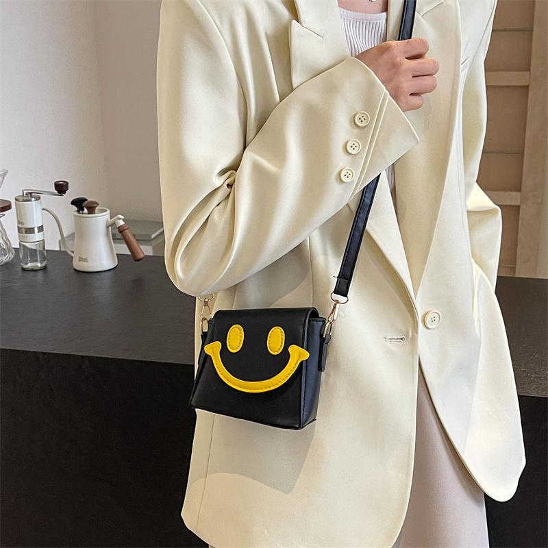 

Жіноча сумка з усміхненим обличчям, міні-сумка кросбоді з ПУ шкіри, контрастна кольорова мультяшна сумка через плече, жіноча літня повсякденна сумка чорний
