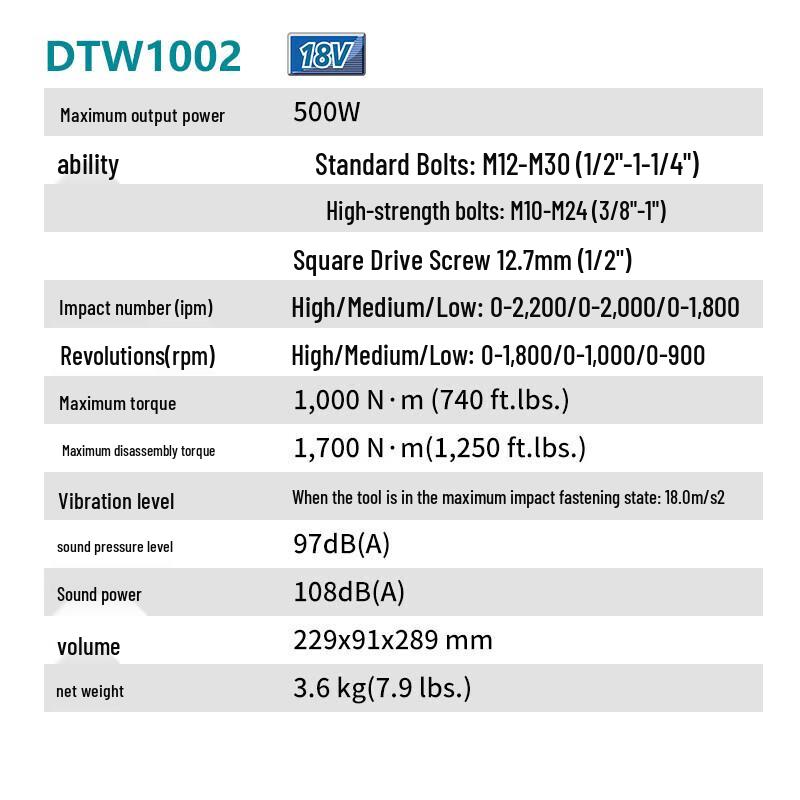 Makita DTW1002RTJ 18V 1/2-inch Cordless Impact Wrench Kit CN plug (adapter included)