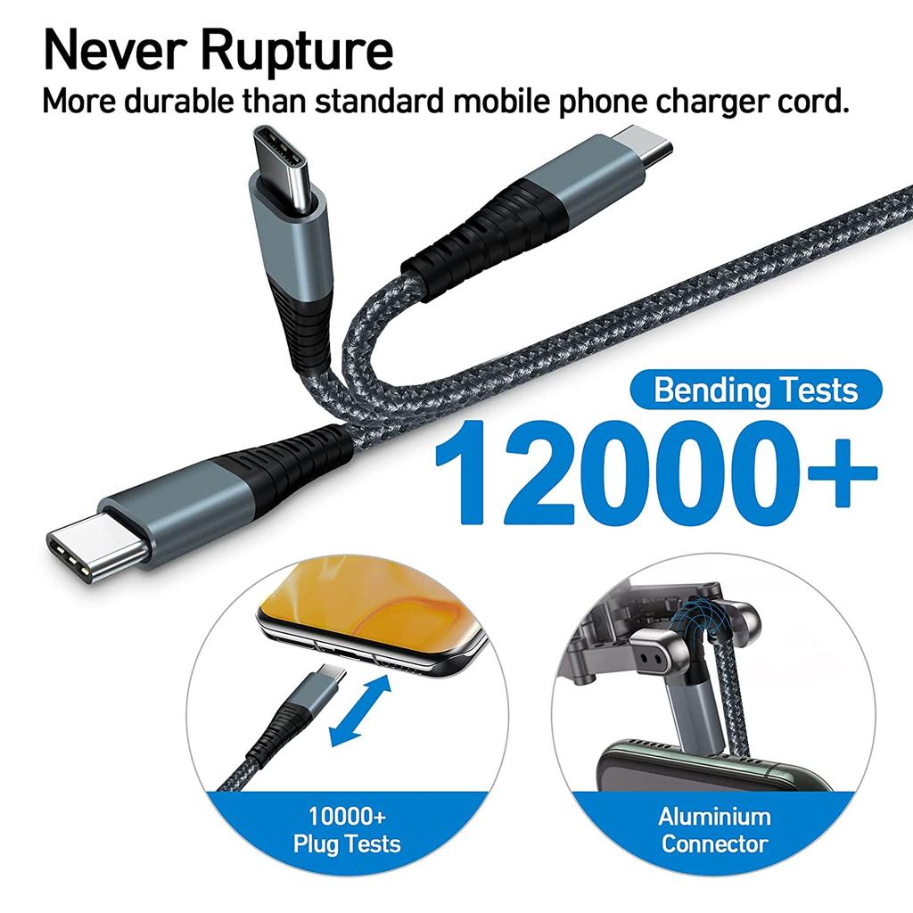 Customized Logo 100W PD Fast Charging USB C To Type C Cable 2m 6ft Nylon Braided Wire Cord Data Cables Chargers