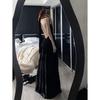 French Hepburn style royal sister neck dress new high waist temperament backless solid color dress