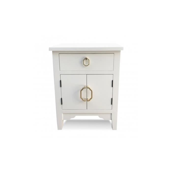 Comodino - VERSA - KANNA - 1 cassetto 2 ante - Bianco - Legno & metallo