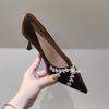 Temperament Kreuzblumen Strass High Heels Damen Spitz zulaufend Dünne Absätze Einzelne Schuhe Kaschmir Vielseitig im Herbst und Winter