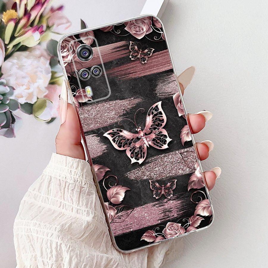 For Vivo Y33s Y21 2021 Y21A S G Y31 Y33 Y53s Y51 Y51a Y73 4G Y03 Y18 Y28 Phone Case Soft Silicone TPU Butterfly Flower Covers
