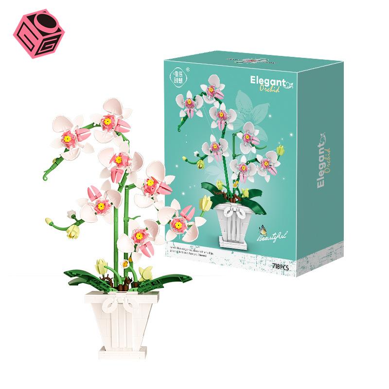 Flowers Bouquet Orchid Building Blocks Bonsai Plant Model Bricks Artificial Romantic Home Decoration Toys Birthday Gift For Girl
