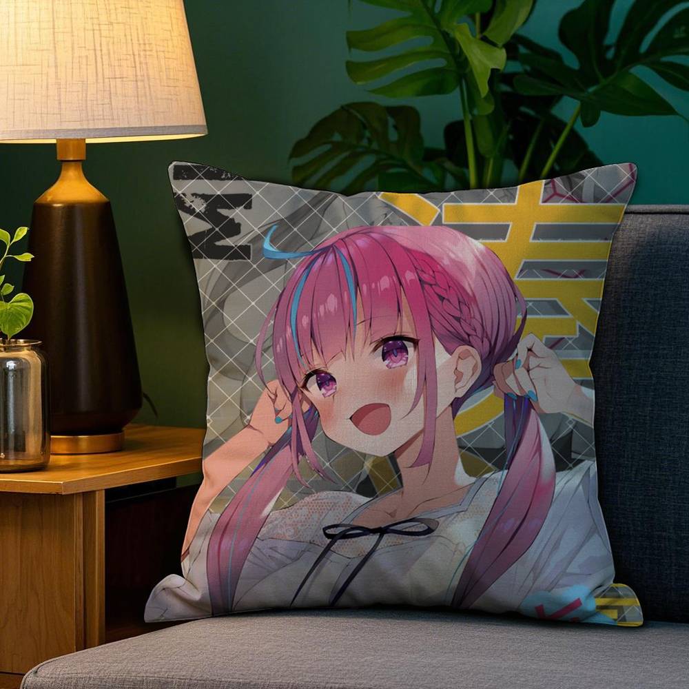 H-Hololive M-Minato Aqua Pillow Case Plush Fabric Soft Double Sided Print Sofa Cushion Cover Throw Pillow Covers