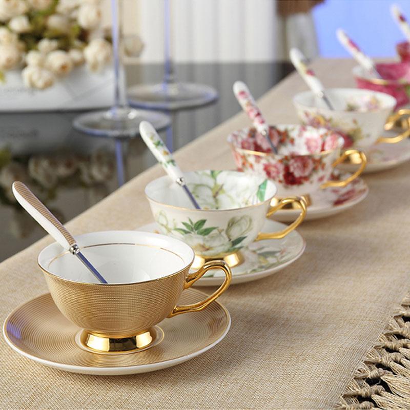2025 Flowers Painting afternoon tea Coffee Cups Bone china Tea Cup and Saucer Spoon Set Advanced Porcelain Mug for Gifts