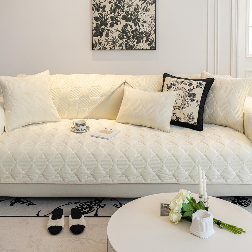 Cojín de Sofá de Terciopelo Cristal de Invierno Nuevo Estilo Crema Francés Claro Funda Funda Paño Cojín de Sofá de Cuero
