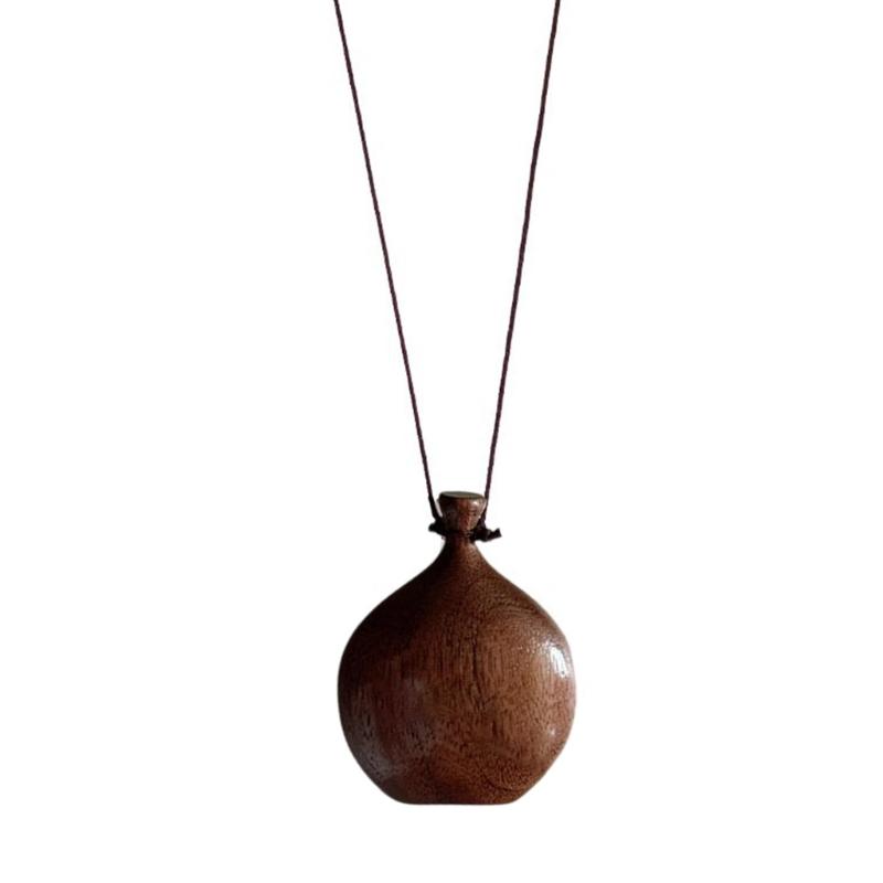 Vintage Wood Liquor Flask Pendant Necklace with Adjustable Slide Knots Wood Flagon Pendant Jewelry for Ethnic Fashion