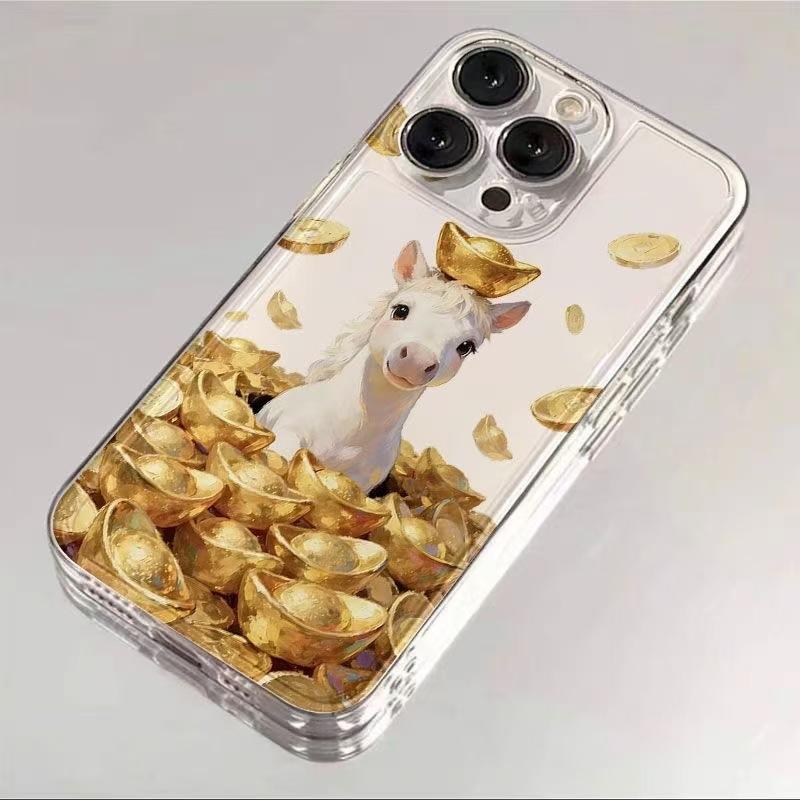 Gold ingot horse case for Apple iPhone 17, iPhone 16, new iPhone 15 Pro, Prosperity iPhone 14 Pro, New Year 13 soft iPhone 7