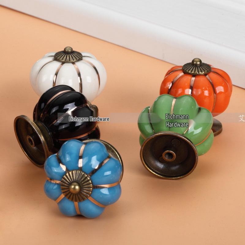 Colorful Ceramic Pumpkin Cartoon Knob for Children's Cabinet or Drawer Handles.