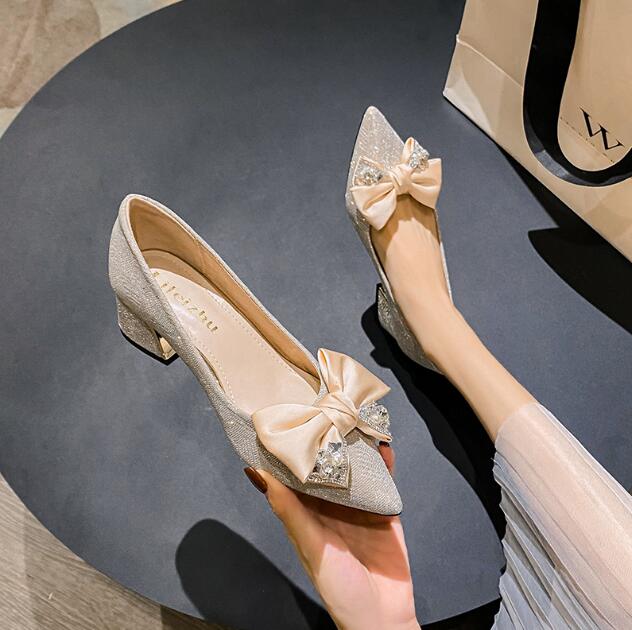 Designer Woman Shoes Crystal Pumps Low Heeled Party Bride Wedding Shoes Female Sequin Loafers Ladies Dress High Heels
