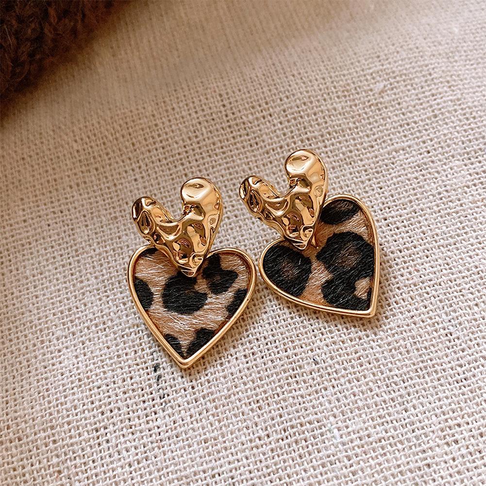 Retro Earrings Geometric Heart Leopard Print Earrings Light Luxury Earrings Fashion Accessories Gift For Women