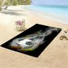 Dynamic Sports Beach Towel, Black Background Glitch Flame Soccer Ball Print Bath Towel, Stylish Soccer Fan Beach Blanket 1pcs