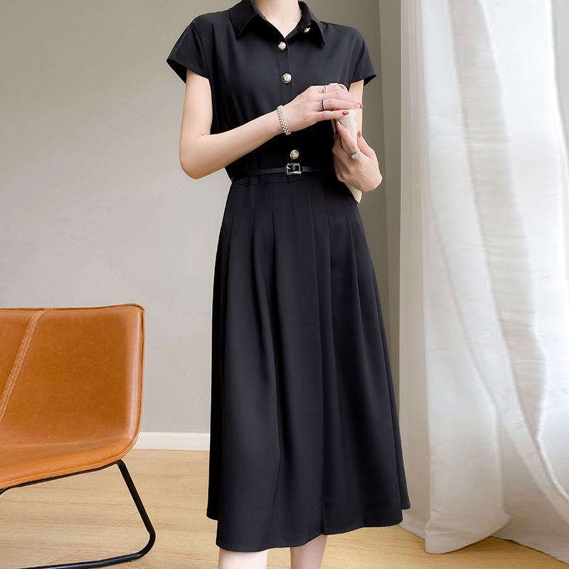 

Ацетатное атласное платье-поло с воротником для женщин, летнее новое, легкая роскошь, миди-юбка, облегающее талию, длинная юбка XL