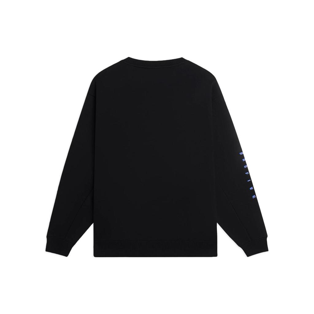 Li Ning BADFIVE Brand Logo Print Fleece Lined Crew Neck Pullover Long Sleeved Sweatshirt Unisex Black AWDSC01-3