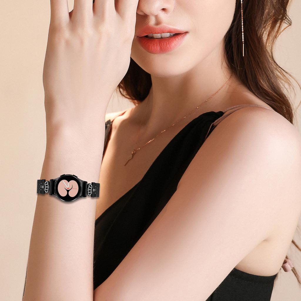 Watch Band with Connector For Samsung Galaxy Watch7 44mm/40mm 7-Bead Rhinestone Crown Stainless Steel Strap