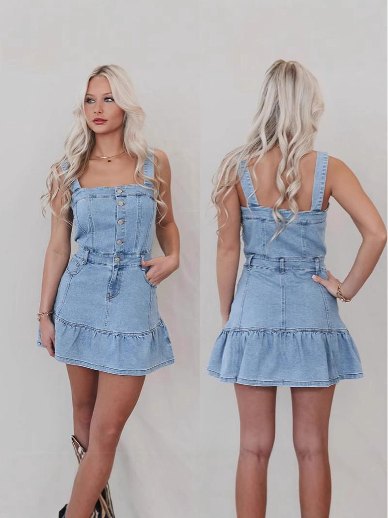 European and American Spring/Summer Washed Denim Dress - Commuting Fashion Spicy Girl Style for Women M