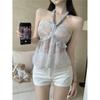 Real price, design sense, niche neck floral sling vest, women wear sweet and spicy tops