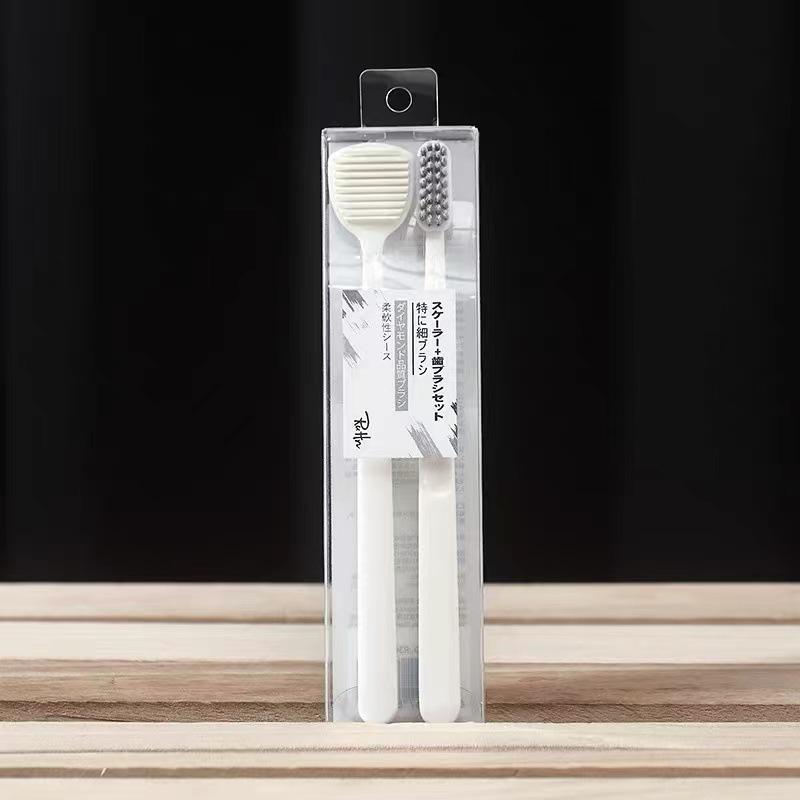 

2 шт. Спиральная зубная щетка Силиконовый налет на языке Взрослая Специализированная Зубная щетка с маленькой головкой Набор для пары Домашние товары для путешествий белый