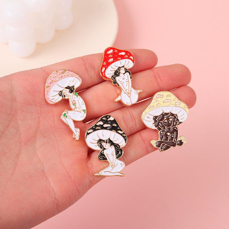 Fashionable Geometric Metal Badge Mushroom Brooch Original Design For Trendy Outfits