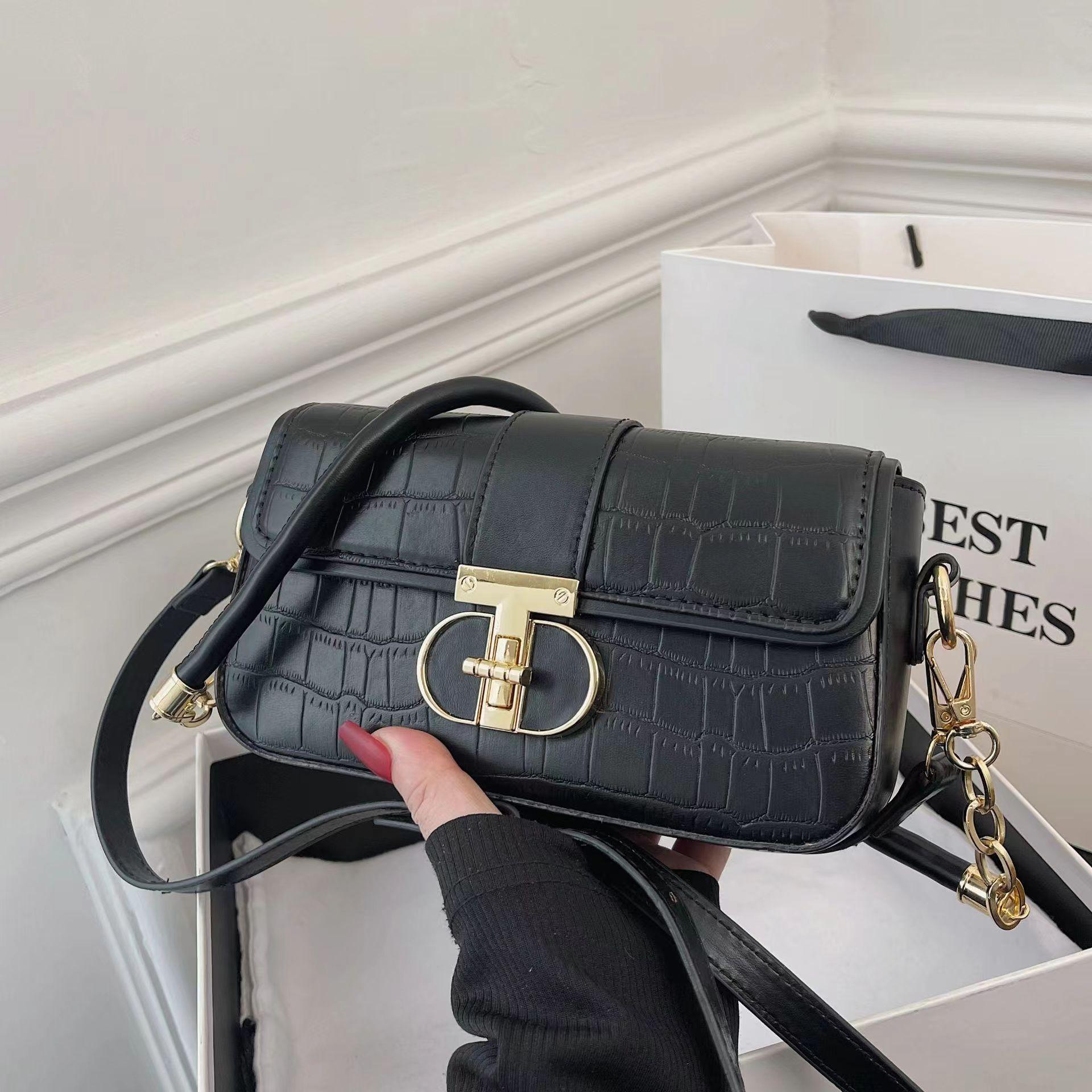 

Простые и модные женские сумки, небольшие квадратные сумки для ношения в руке, женские сумки через плечо с ретро-принтом под крокодила, сумки подмышки. чёрный