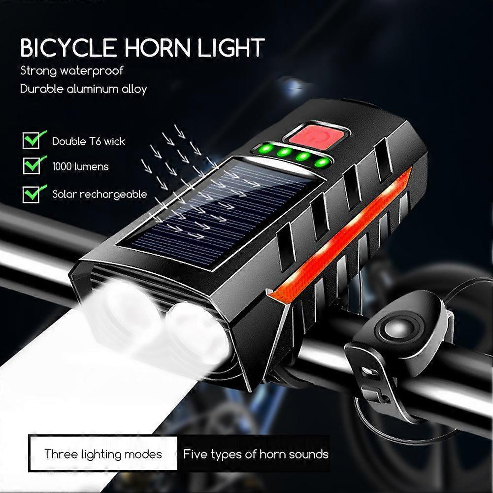 Rechargeable Solar Bike Light with 130dB Bell, Ultra Bright 1000LM Bicycle Headlight for Mountain/Road Bikes