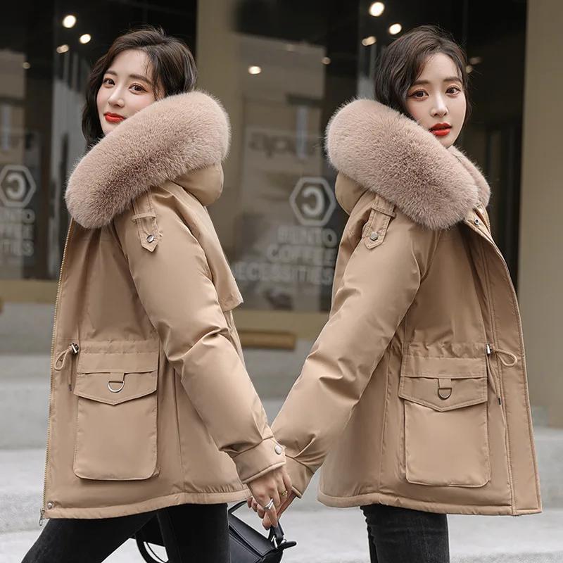 Cotton Padded Korean Style Coat Jacket Winter Large Collar Lamb Wool Cotton Coat Loose-fit Women's Cotton Padded Parka