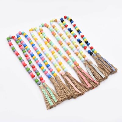 Ins Style Morandi Color Nordic Style Colored Wooden Beads Fringed Hemp Rope Beaded Home Holiday Diy Decoration Pendant