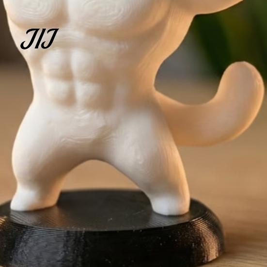 Unique Birthday Present 3D Printed Muscle Cat Figurine, Funny Strong Animal Desk Ornament for Creative Home Decor Office, Sculpture with Base,